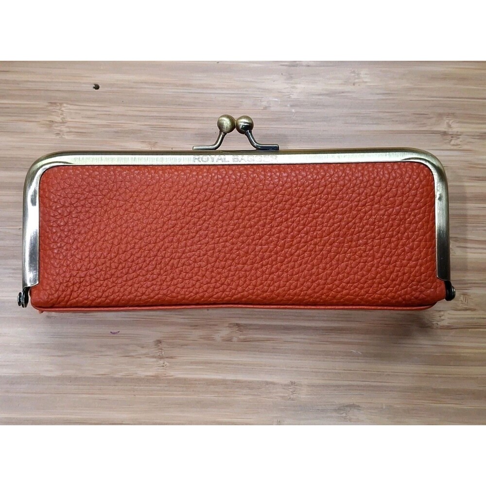 Royal Bagger Orange Genuine Leather Glasses Case Kiss Lock RFID Wallet NWOT
